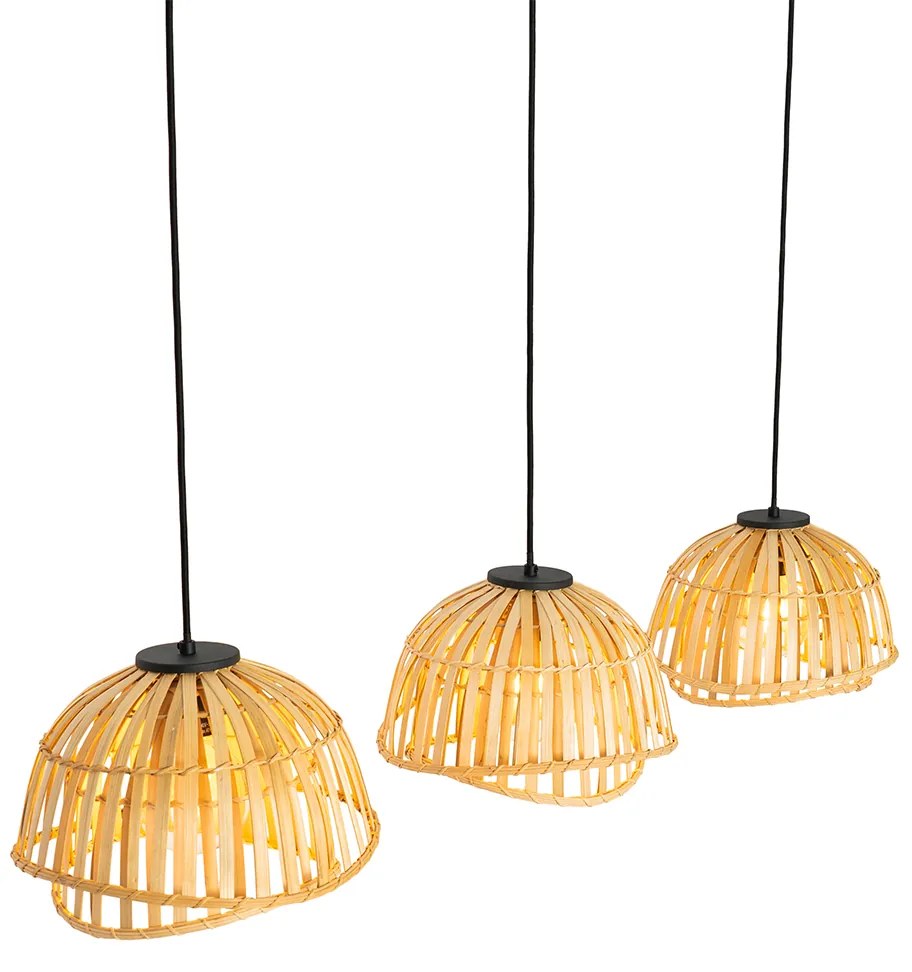 Lampada a sospensione orientale nera con bambù naturale 3 luci - Pua