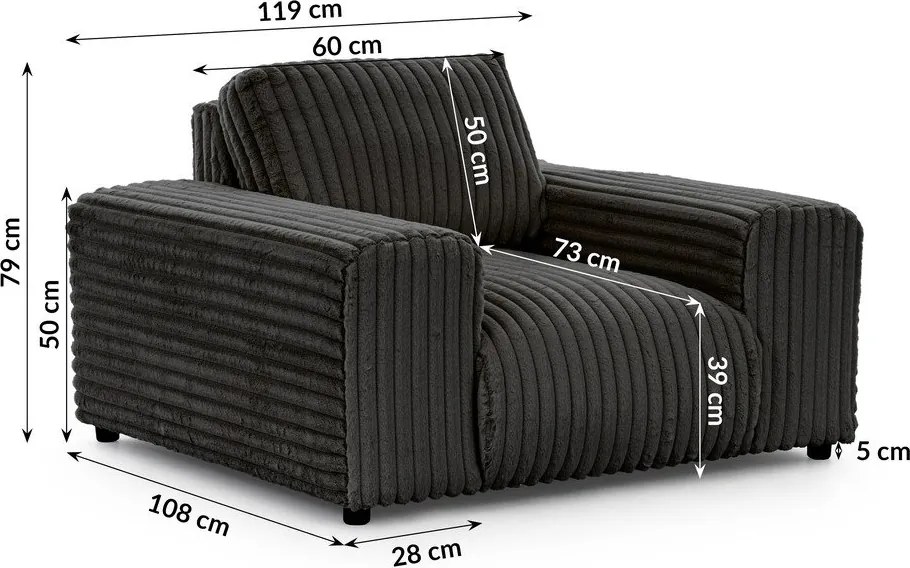 Poltrona grigio scuro con rivestimento in velluto a coste Justin – Ropez