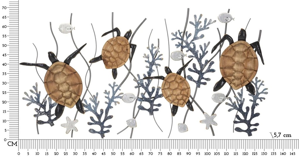 Pannello Decorativo in Ferro con Tartarughe Marine cm 132,7x5,7x69,9