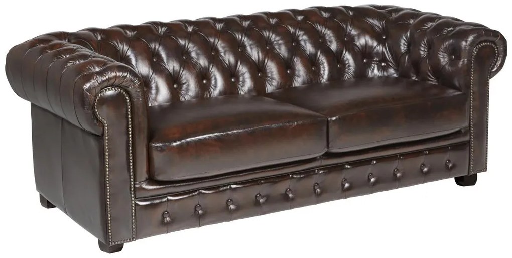 Divano Chesterfield a 3 posti 100% pelle di bufalo Marrone con riflessi castani - BRENTON