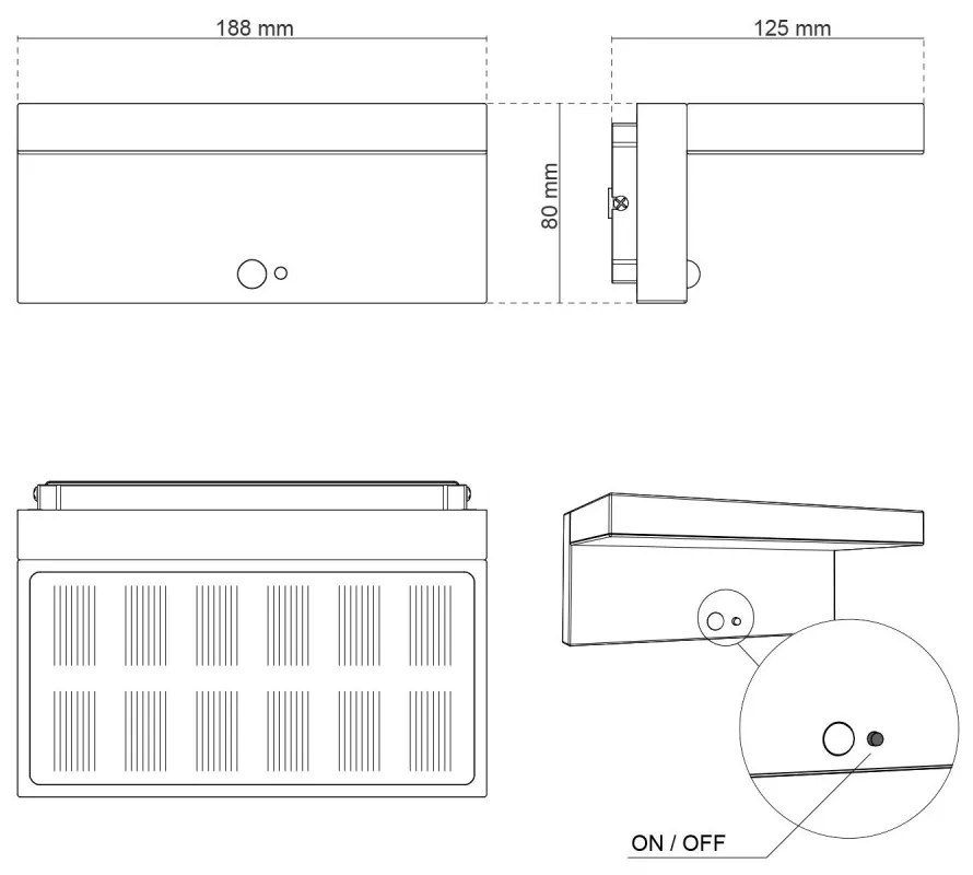 Applique LED Solare Minimal Nera con Sensore di Movimento Colore Bianco Naturale 4.000K