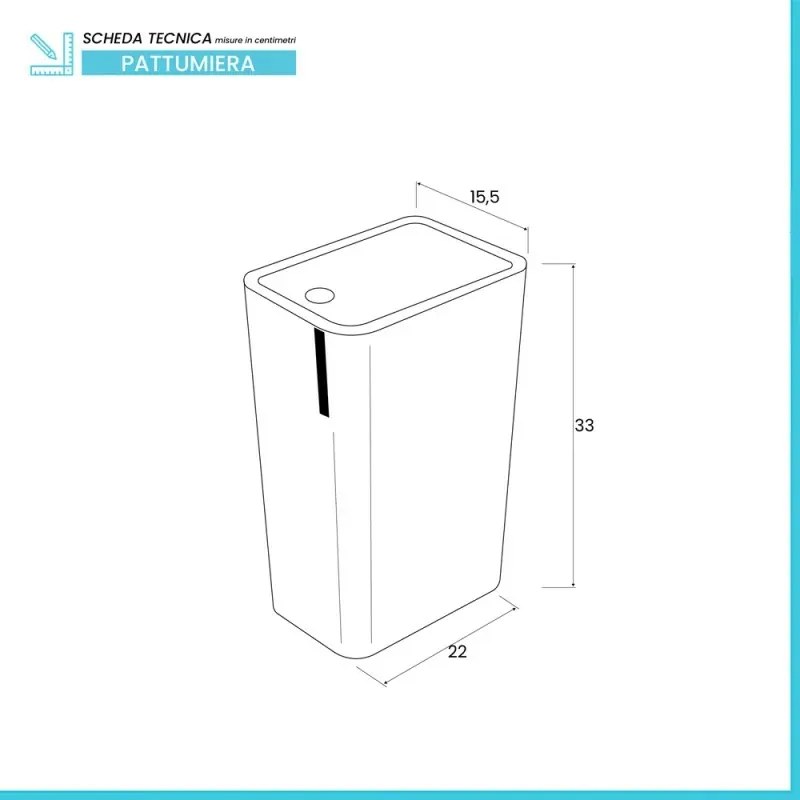 Cestino bagno da 8 litri in plastica nera con coperchio Push