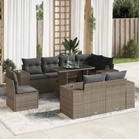 Set Divano da Giardino 9 pz con Cuscini Grigio in Polyrattan 3326821