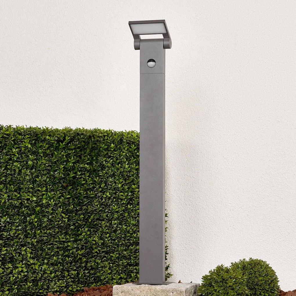 Lampione a LED Marius con sensore, 80 cm Lucande, Alluminio / Grigio / Zincato, Alluminio, Moderno