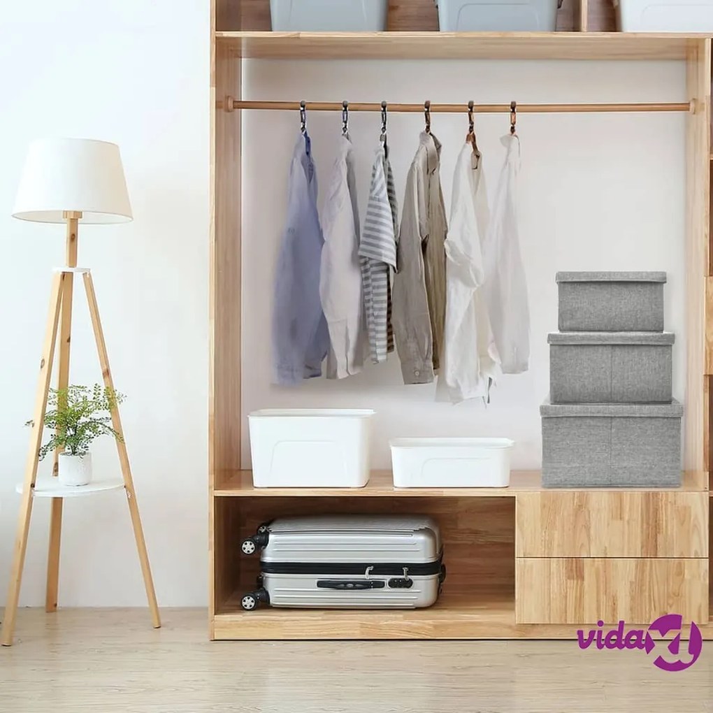 vidaXL Scatole Portaoggetti Impilabili Set 3pz in Tessuto Grigio