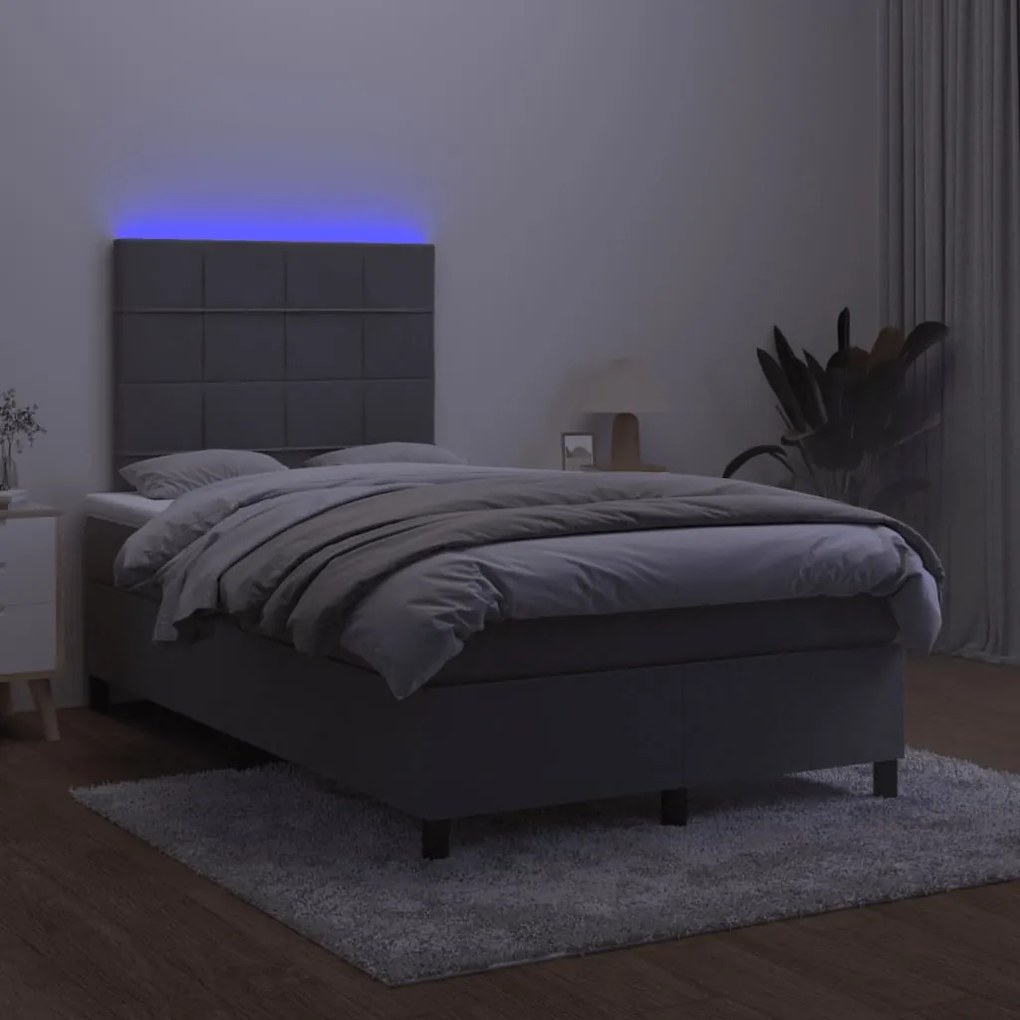 Letto a Molle Materasso e LED Grigio Scuro 120x190cm in Velluto