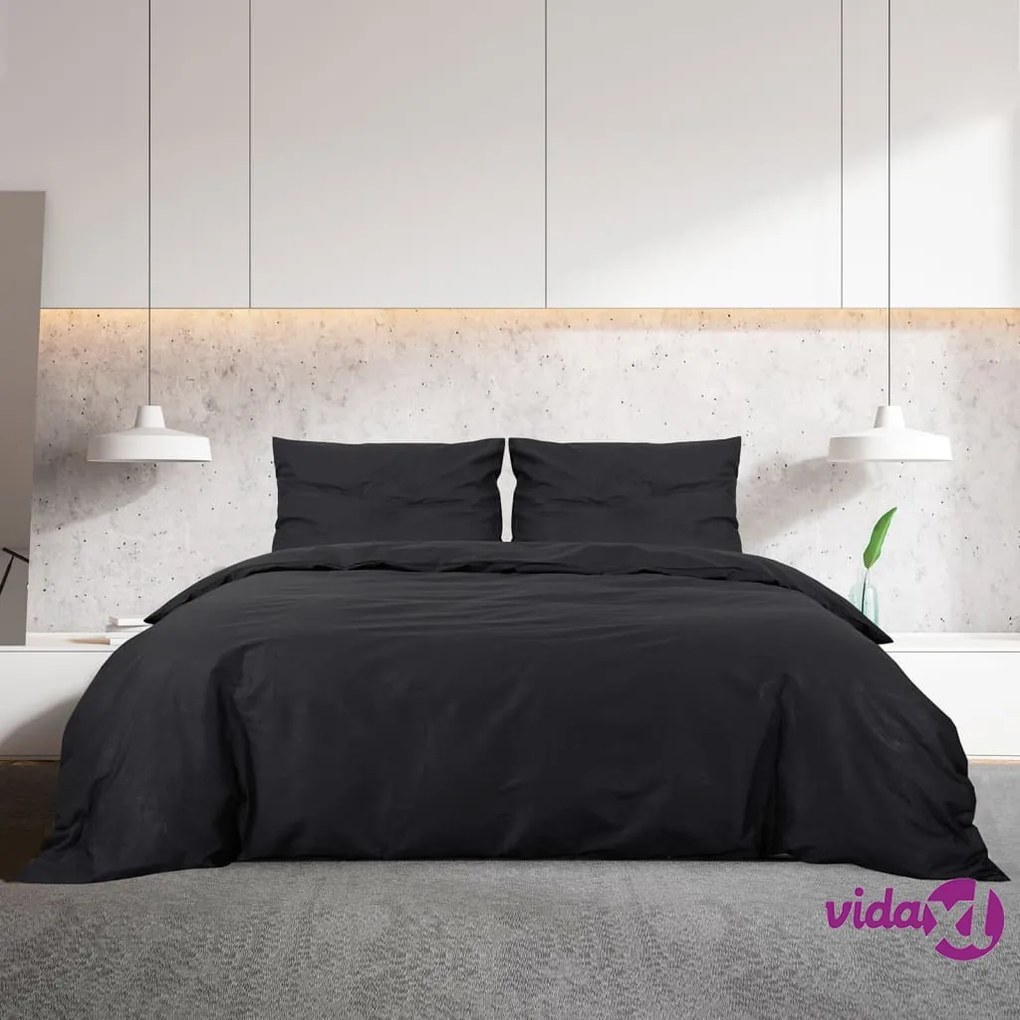 vidaXL Set Copripiumino Nero 240x220 cm in Cotone