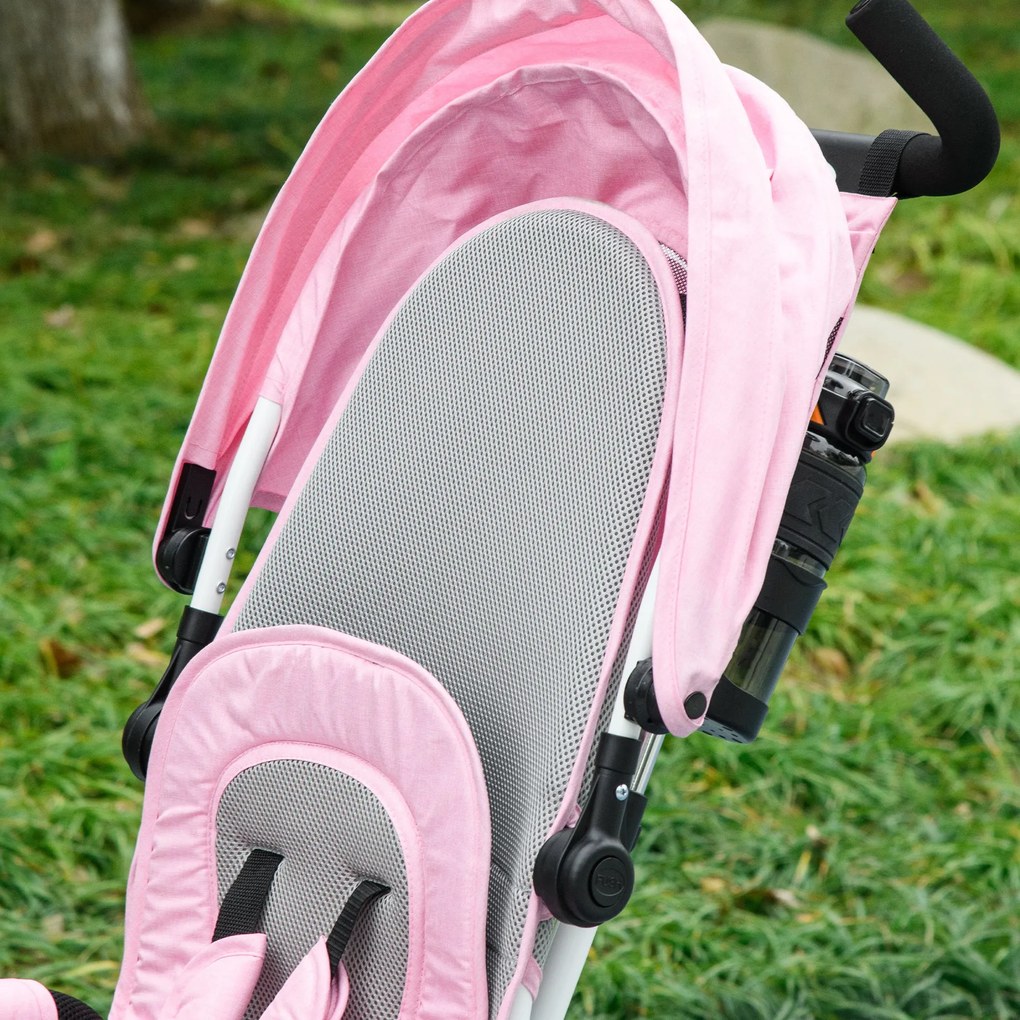 Triciclo per Bambini 1-5 Anni 102x49x102 cm con Maniglione e Tettuccio Regolabile Bianco e Rosa...