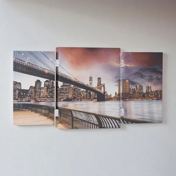 Quadro TRIS moderno su tela 65x146 cm telaio in legno tema New York City