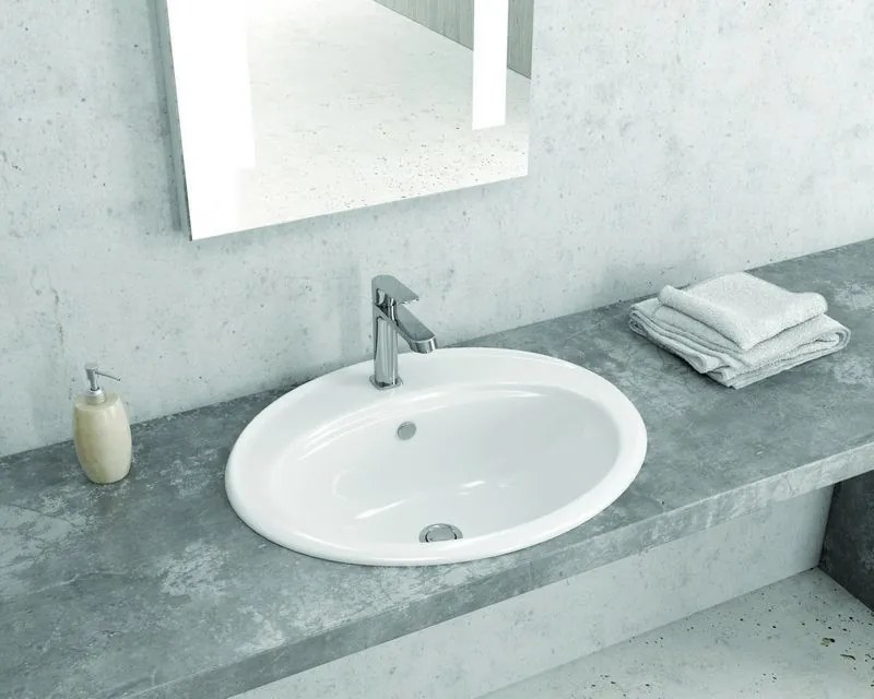 Lavabo da incasso soprapiano 56.5cm ceramica bianca | Litos-655 - KAMALU