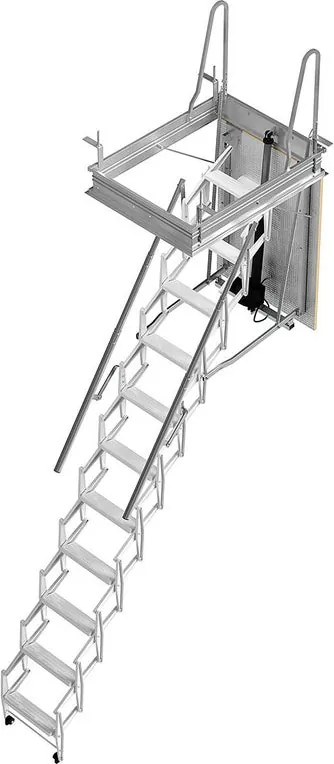 Scala retrattile motorizzata in acciaio verniciato, foro 60x100 cm, H da 2.76 a 3.00 m, 11 gradini, con corrimano