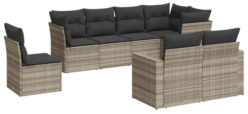 Set divano da giardino 8pz con cuscini grigio chiaro polyrattan