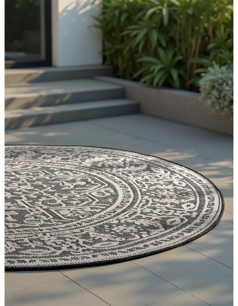 Tappeto da interno/esterno rotondo bianco e nero ø 160 cm Duet Kona – NORTHRUGS