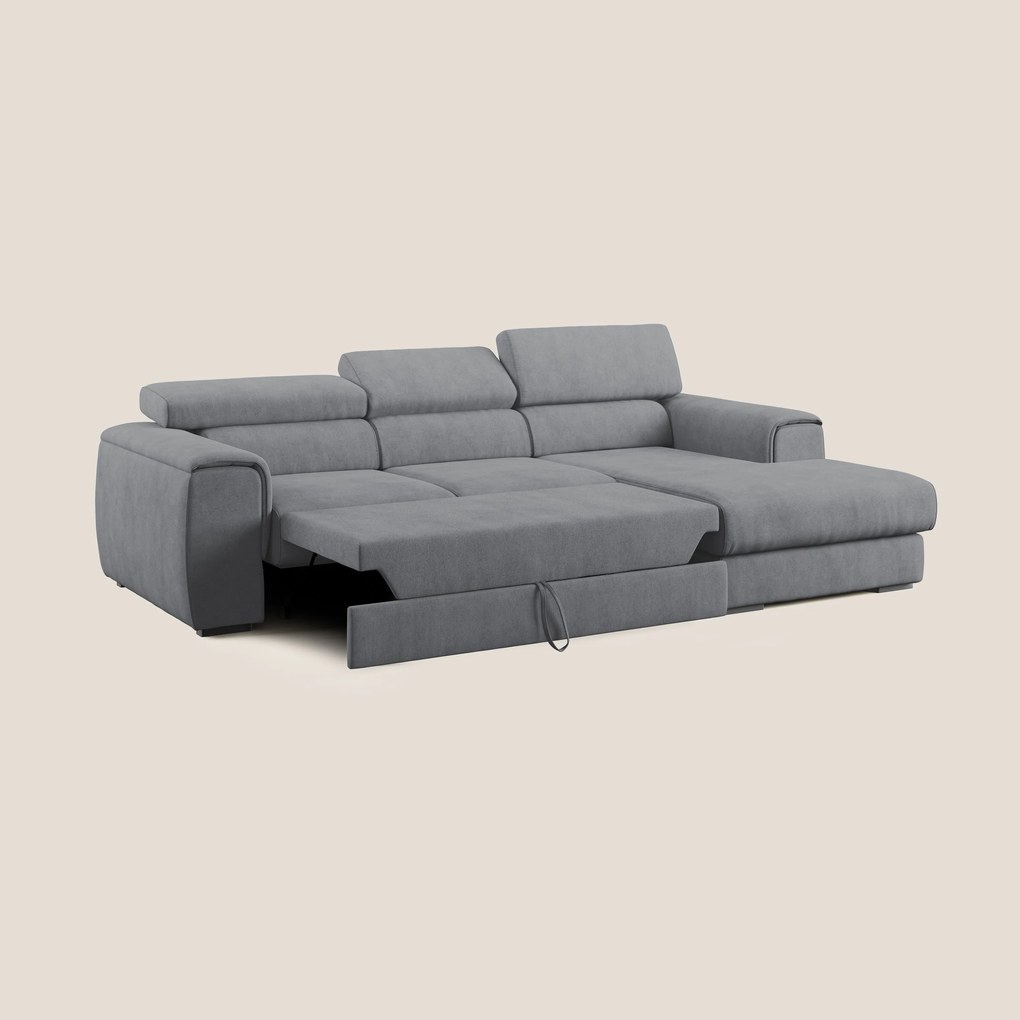 Zeno Divano angolare con pouf estraibile poggiapiedi in tessuto morbido impermeabile T02 grigio