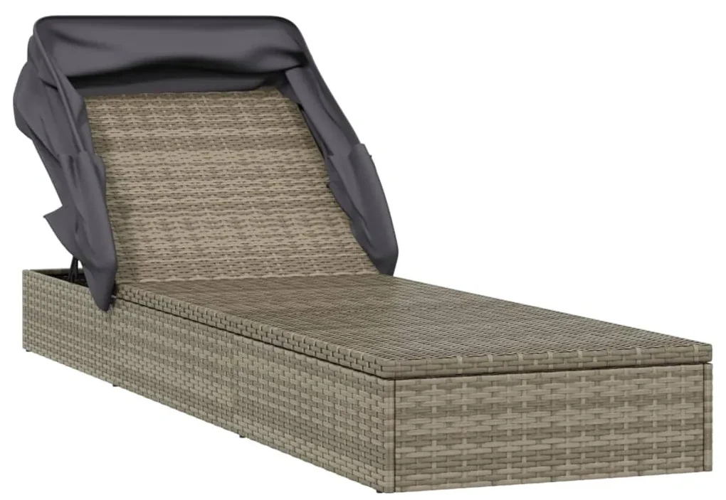 Lettino con tetto pieghevole grigio 213x63x97 cm polyrattan