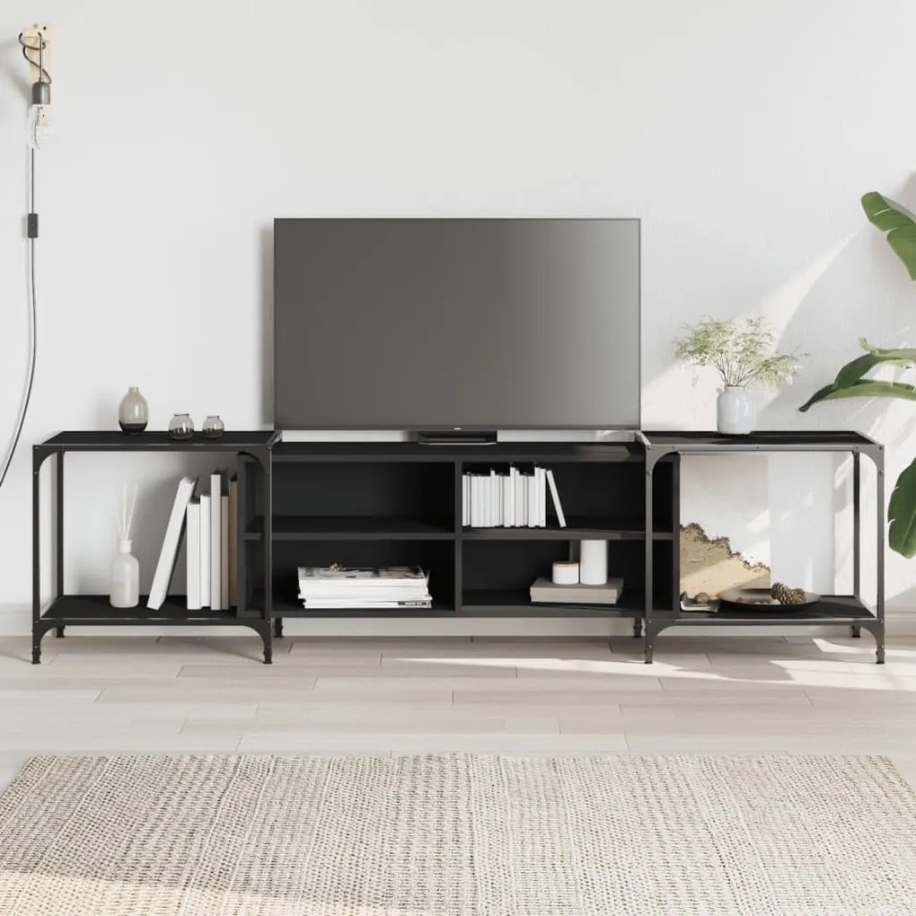 Mobile Porta Tv Nero 203x37x50 Cm İn Legno Multistrato /