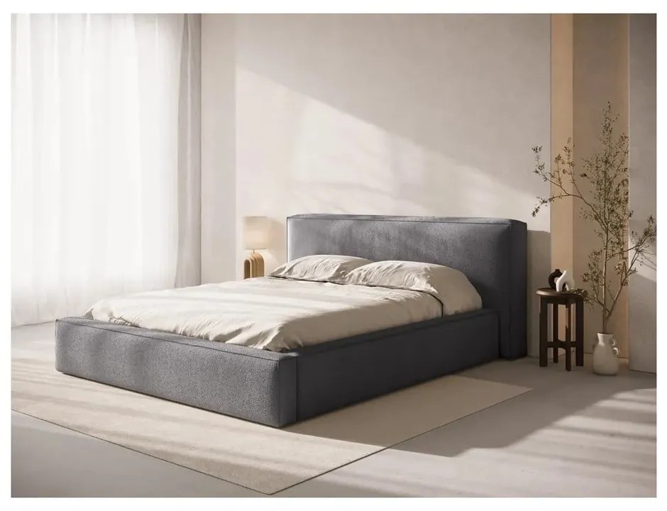 Letto matrimoniale imbottito grigio scuro con contenitore con rete inclusa 160x200 cm Simon Olivia – Micadoni