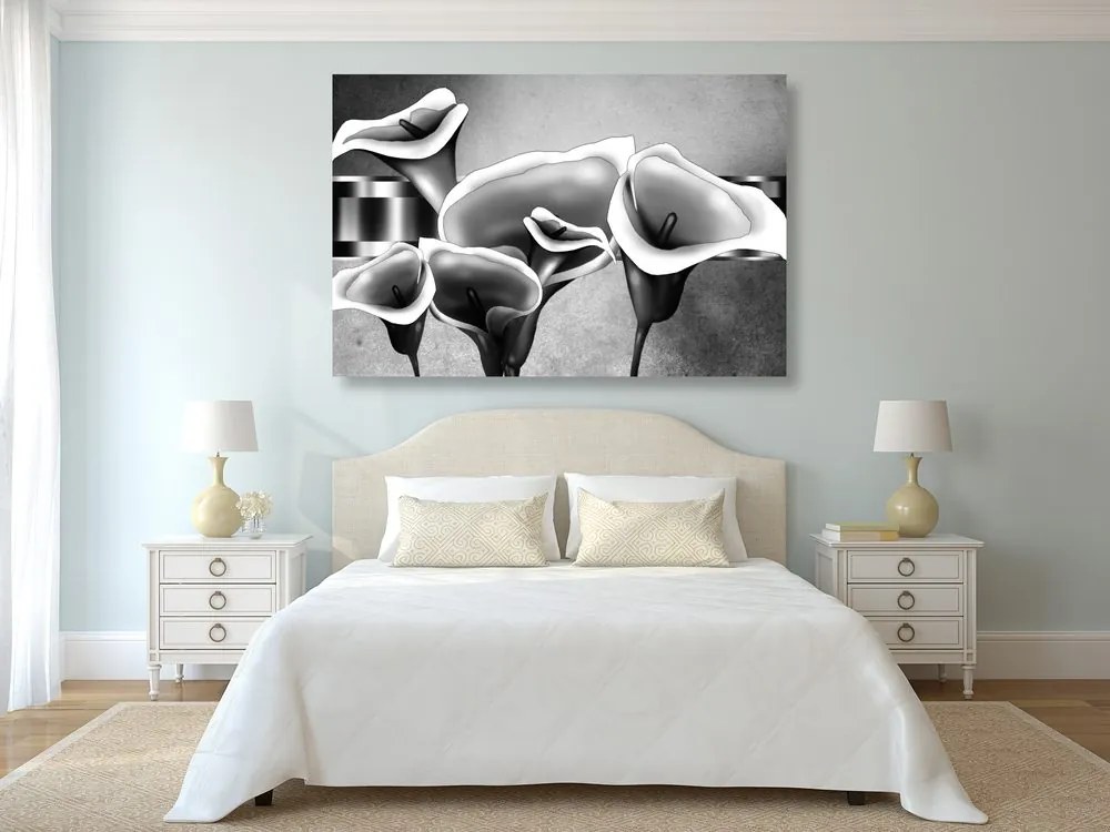 Quadro su tela – Eleganti fiori di calla in bianco e nero