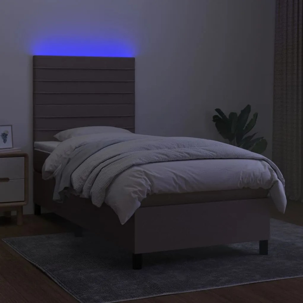 Letto a molle con materasso e led tortora 100x200cm in tessuto