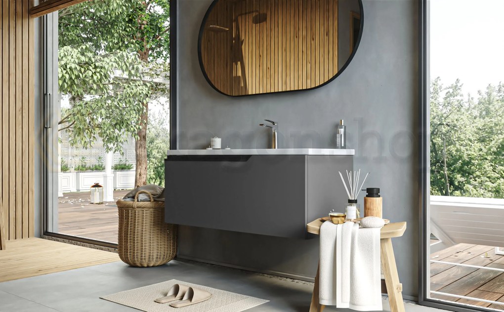 Mobile bagno dark grey 100x45 Modena un cassetto maniglia a gola con lavabo in ceramica lucida