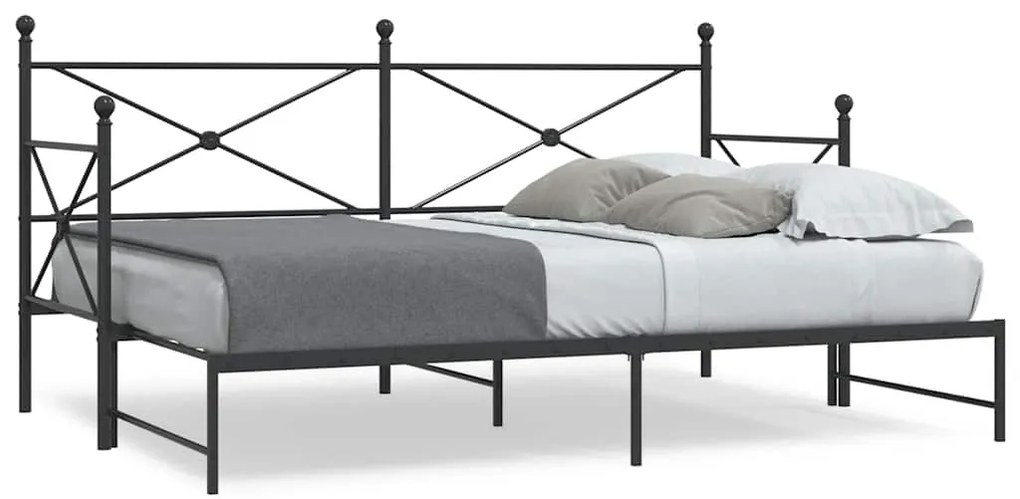 Divano Letto Estraibile Senza Materasso Nero 90x190 Cm Acciaio /
