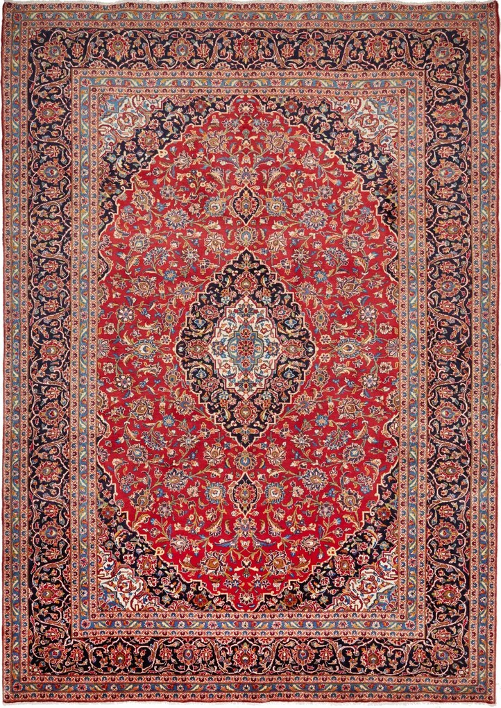 Kashan Tappeto 350 x 250 Rosso (Iran) Annodato A Mano