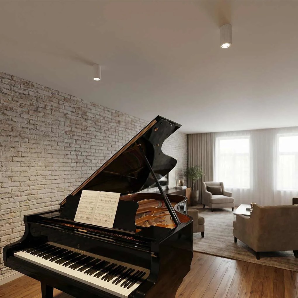 Plafoniera Cilindrica Ø70x140mm GU10 in Gesso Rigato Pitturabile