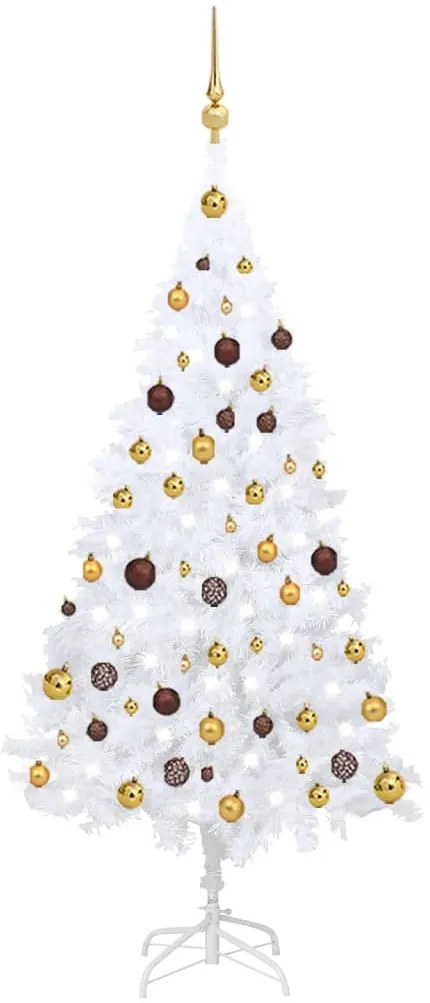 Albero di Natale Artificiale Preilluminato con Palline, Albero di Natale Preilluminato con Palline Bianco 150 cm PVC II