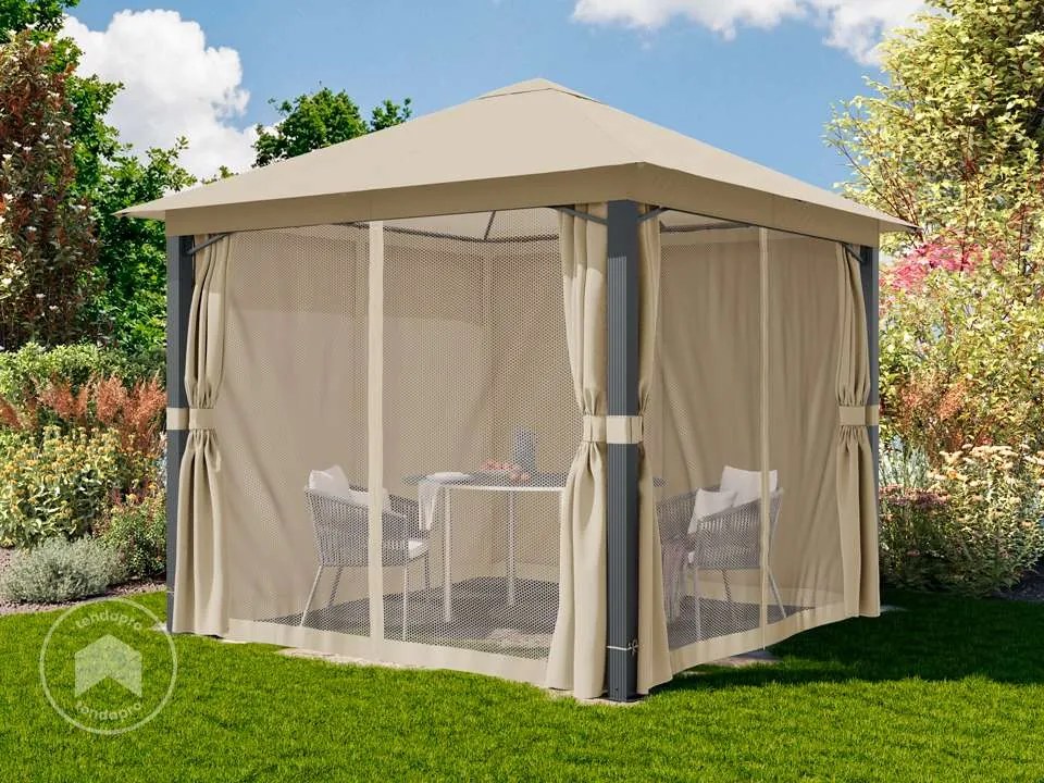 TOOLPORT Gazebo da giardino 3x3m, Softtop, 4 teli laterali, ocra - (300671)
