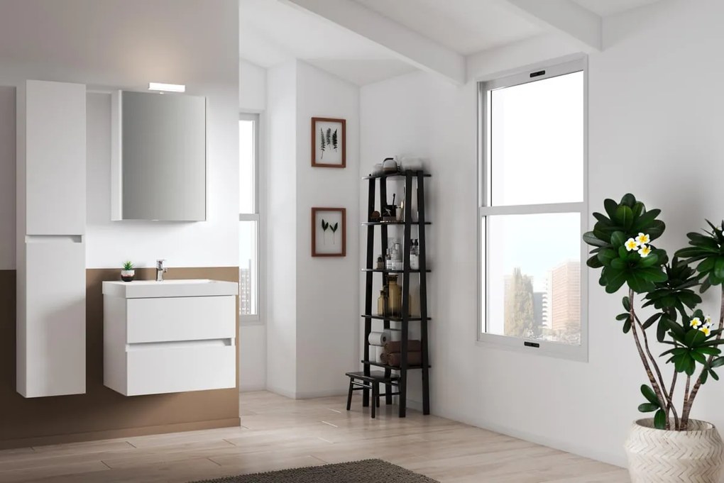 Mobile bagno sospeso con lavabo L 59.5 x H 50 x P 45.5 cm laccato opaco bianco 2 cassetti per vasca centrale Kora