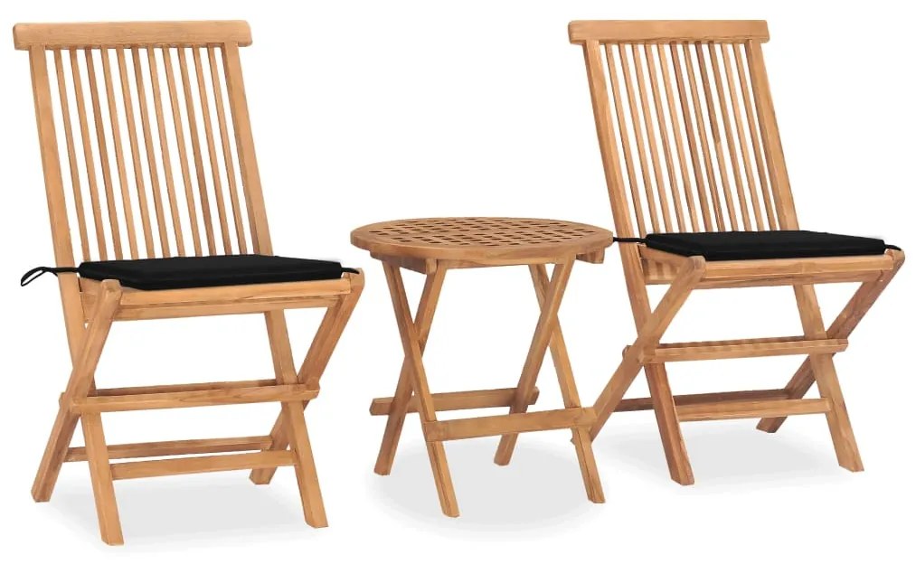 Set Da Pranzo Giardino Pieghevole 3 Pz Cuscino Massello Di Teak /