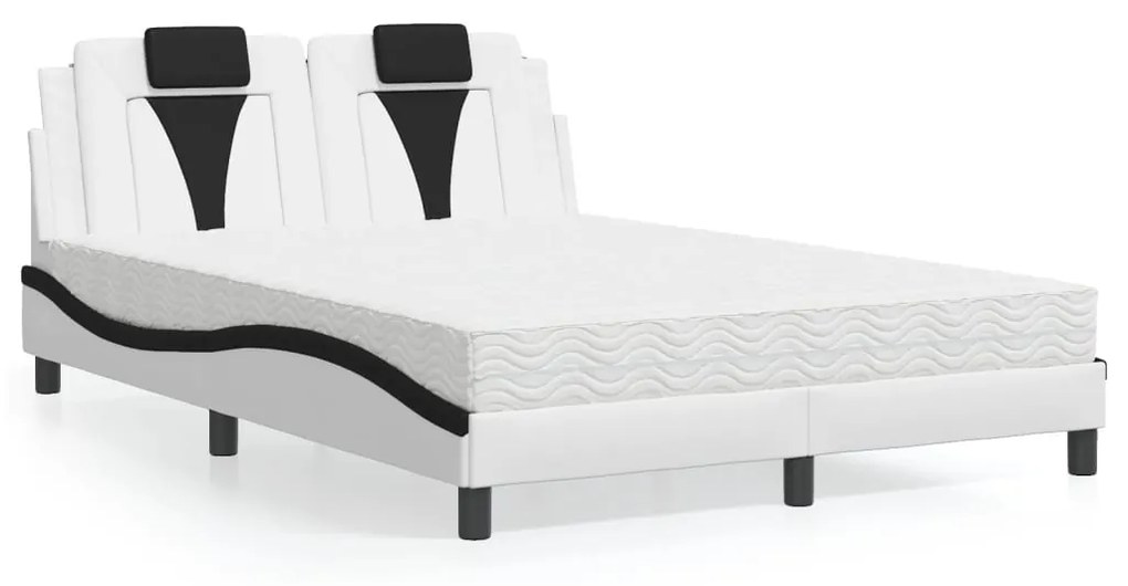 Letto Con Materasso Bianco E Nero 140x200 Cm İn Similpelle /