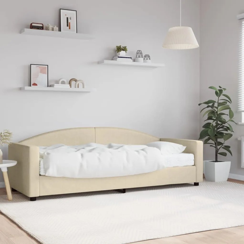 Divano letto con materasso crema 80x200 cm in tessuto