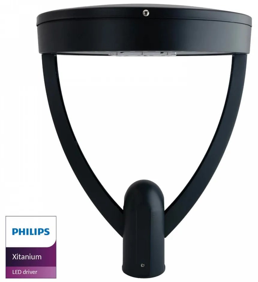 Lampione Stradale LED 65W, Iron Black, 150lm/W, Dimmerabile 1-10V, Programmabile - PHILIPS Xitanium Colore  Bianco Caldo 2.700K