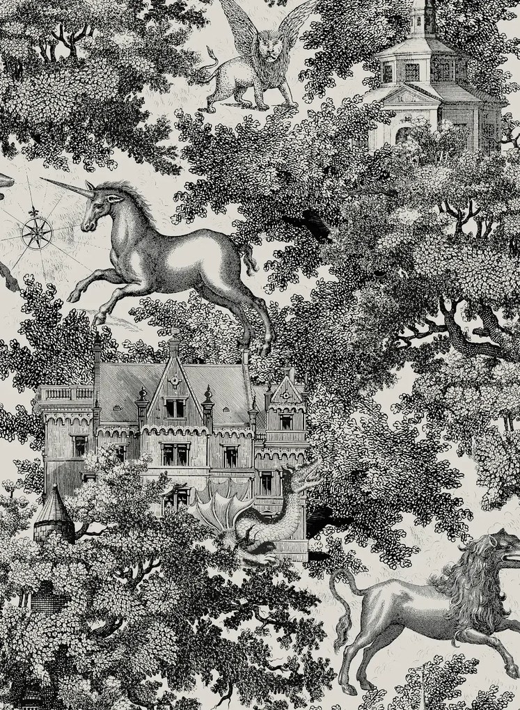 Rebel Walls Carta da parati Fairy Tale Castle - Graphite