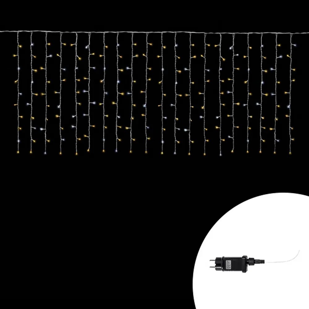 Tenda luminosa 3 metri 200 Led Bianco Caldo fisso e Freddo intermittente prolungabile altezza 100cm da esterno Wisdom