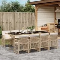 Set da Pranzo da Giardino 9 pz con Cuscini Beige in Polyrattan 3210742