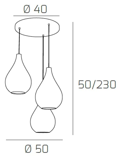 Sospensione Contemporanea Drop Metallo Cromo Vetro Grigio 3 Luci E14