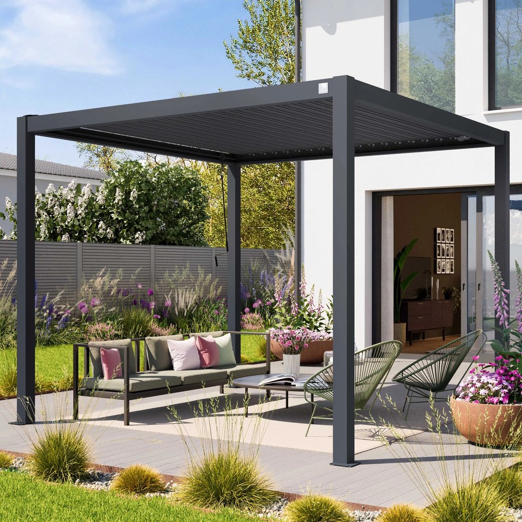 PRIMEYARD Pergola 3x3m, tetto lamellare, antracite - (400122)