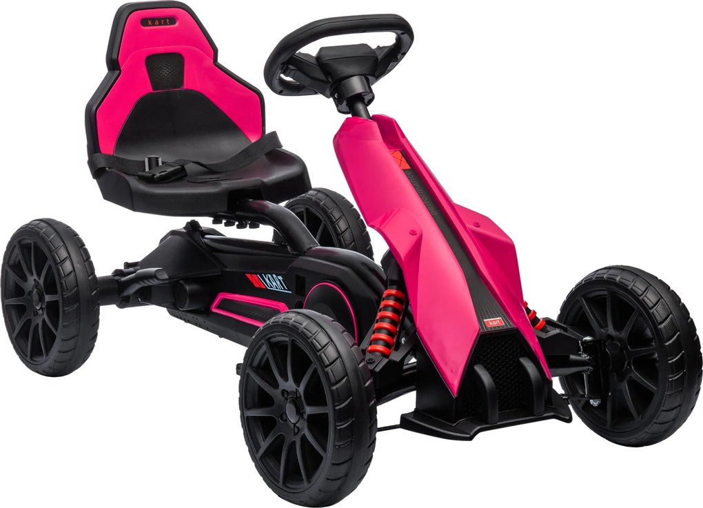 Go Kart a Pedali per Bambini 3-8 Anni 100x58x58,5 cm con Sedile Regolabile e Ruote in EVA Rosa e Nero...