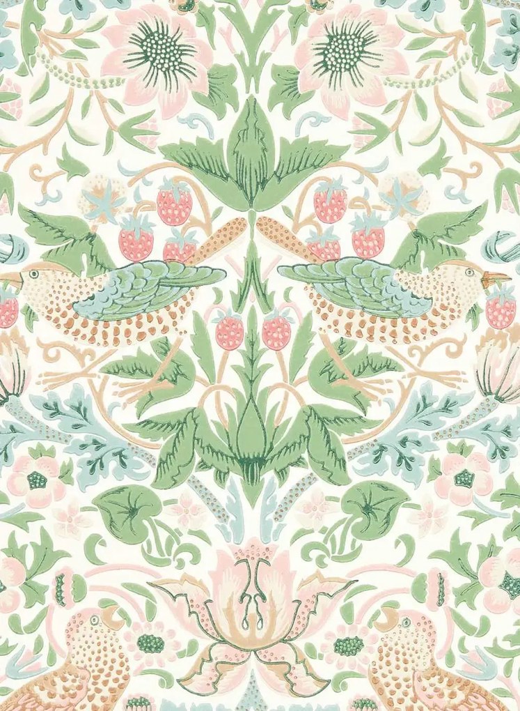 Morris & Co Carta da parati Simply Strawberry Thief - Cochineal Pink