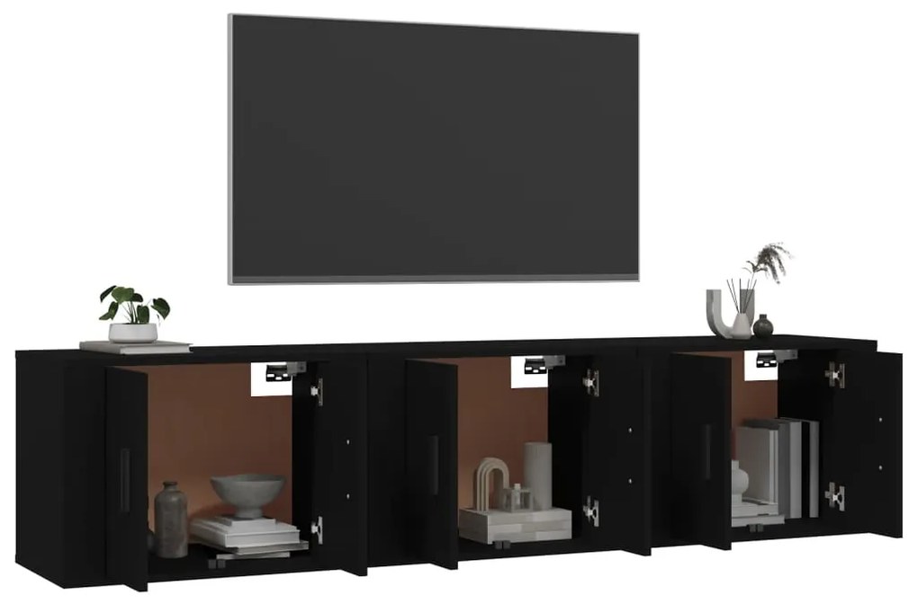 Mobili porta tv a parete 3 pz nero 57x34,5x40 cm