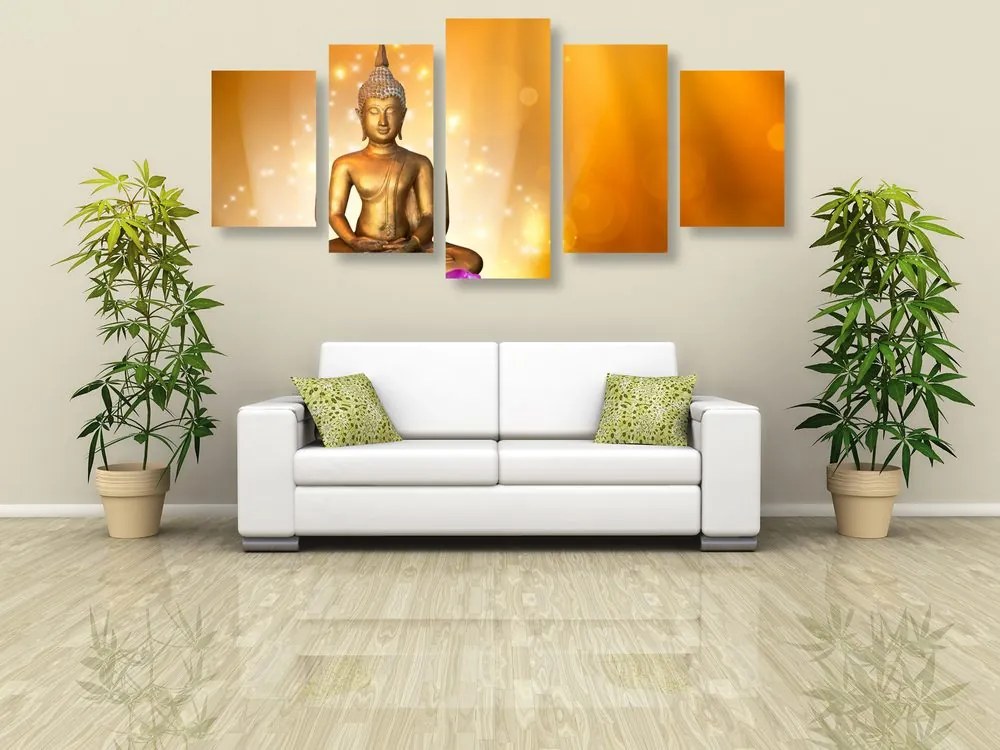 Quadri 5 pezzi – Statua di Buddha sul fiore di loto