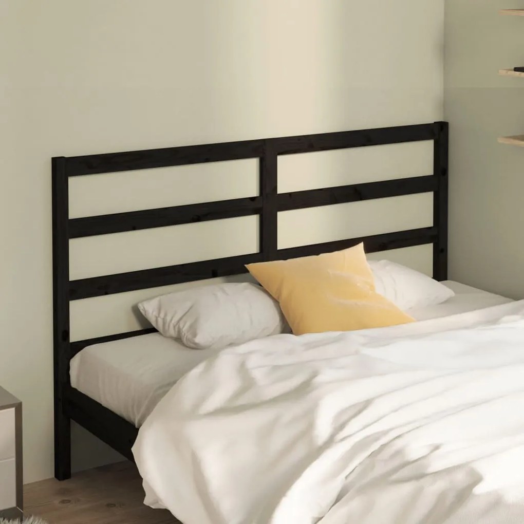 Testiera Per Letto Nera 166x4x100 Cm İn Legno Massello Di Pino /