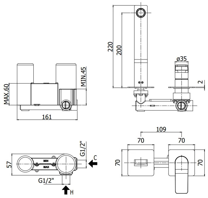 Paffoni Tilt Ti106cr70 Miscelatore lavabo Incasso 2 Fori 2 Piastre e Bocca 24 cm Cromo