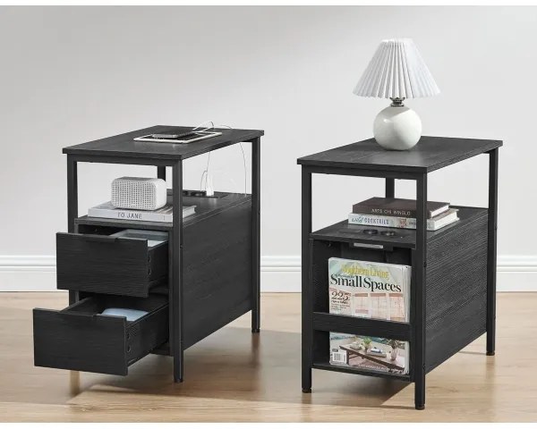 Comodino ROD nero con prese elettriche e porte USB integrate