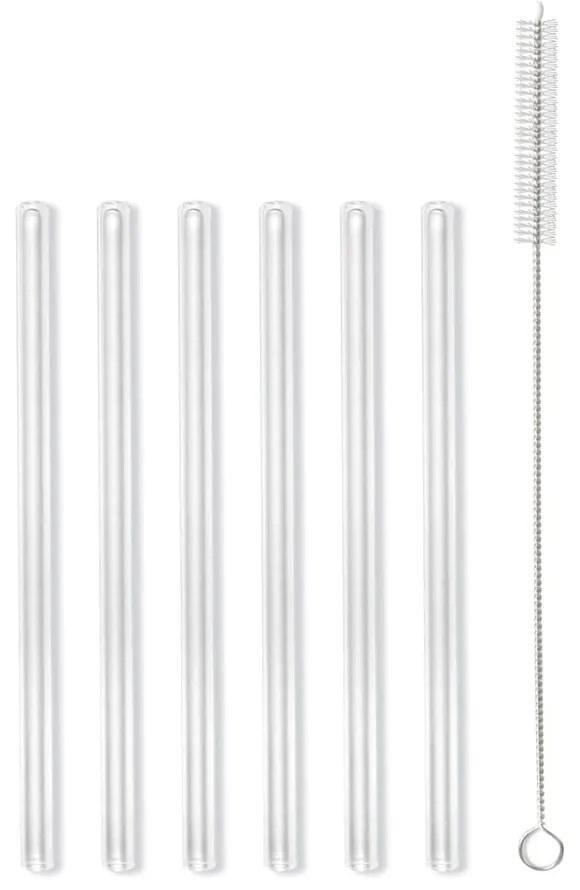 Set di 6 cannucce in vetro per bere, lunghezza 15 cm - Vialli Design