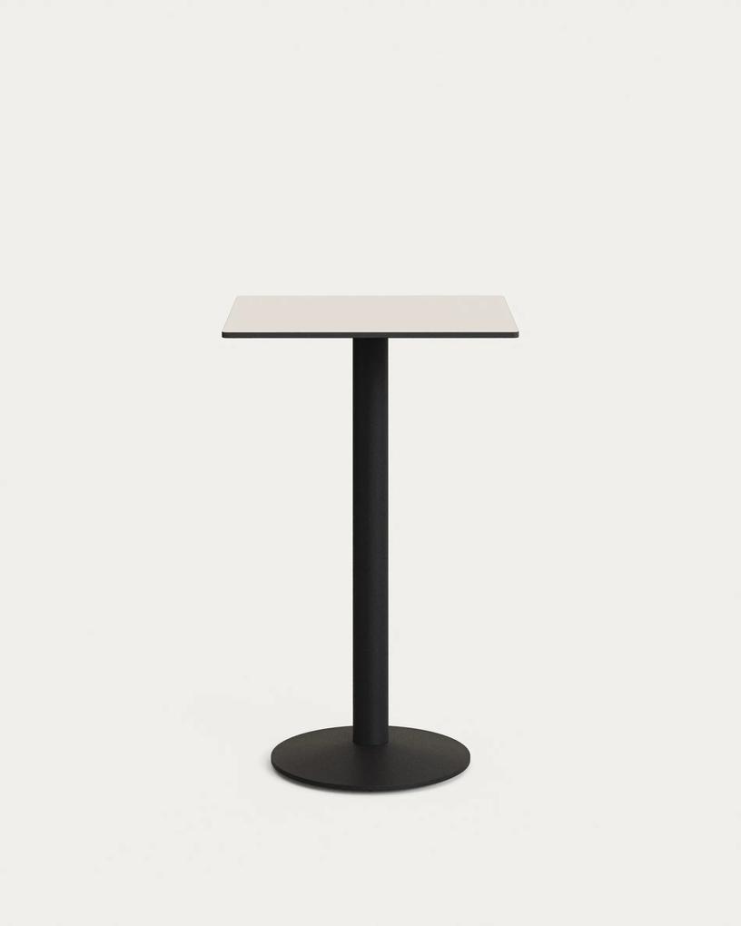 Kave Home - Tavolo alto Esilda bianco con gamba di metallo rifinita in nero 60 x 60 x 96 cm