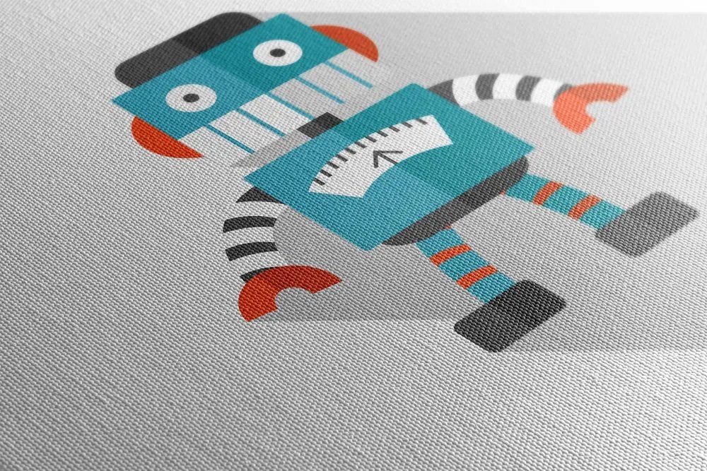 Quadro su tela – Robot blu con sfondo bianco