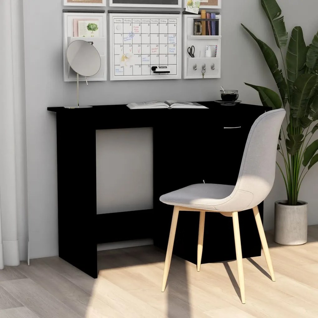 Scrivania Nera 100x50x76 Cm İn Legno Multistrato /